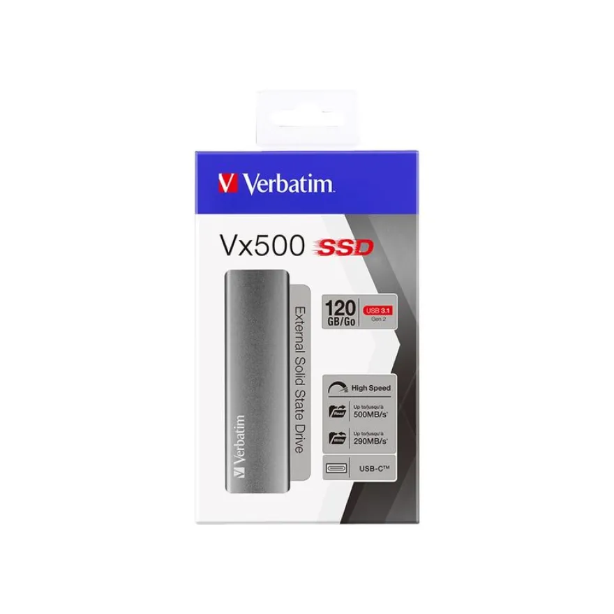 Verbatim Vx500 - Disque dur externe SSD - 480 Go - USB 3.1 Gen 2 (USB-C connecteur) - gris sidéral