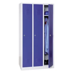 Vestiaire industrie propre monobloc 3 colonnes - H180 x L90 x P50 cm - gris/bleu