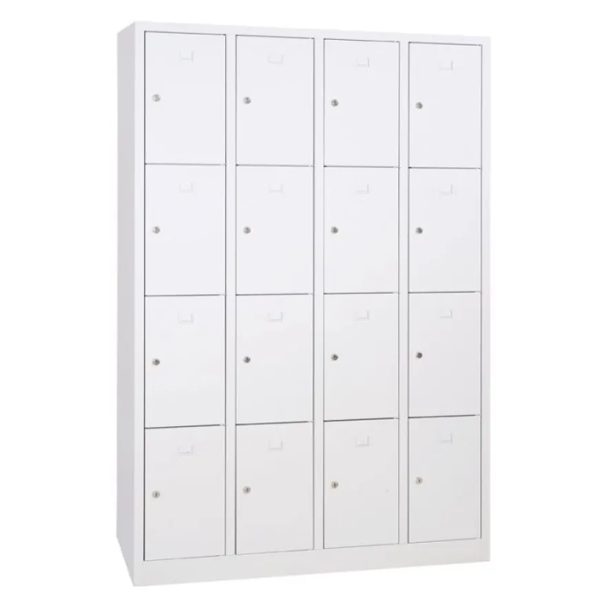 Vestiaire monoblocs multicases - 4 colonnes soit 16 cases monobloc - H180 x L120 x P50 cm - blanc