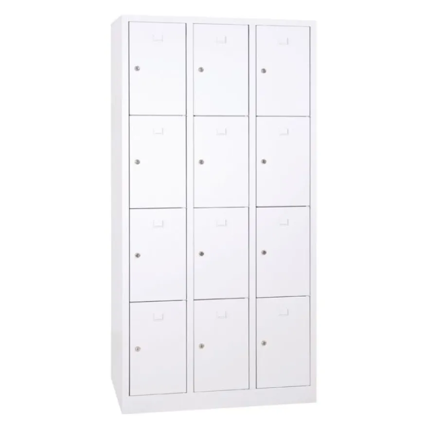 Vestiaire monoblocs multicases - 3 colonnes soit 12 cases monobloc - H180 x L90 x P50 cm - blanc