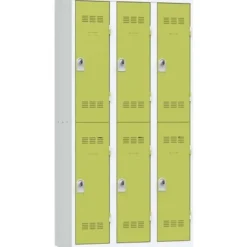 Vestiaire multicases - 3 colonnes - 6 portes - 180 x 120 x 50 cm - gris/anis