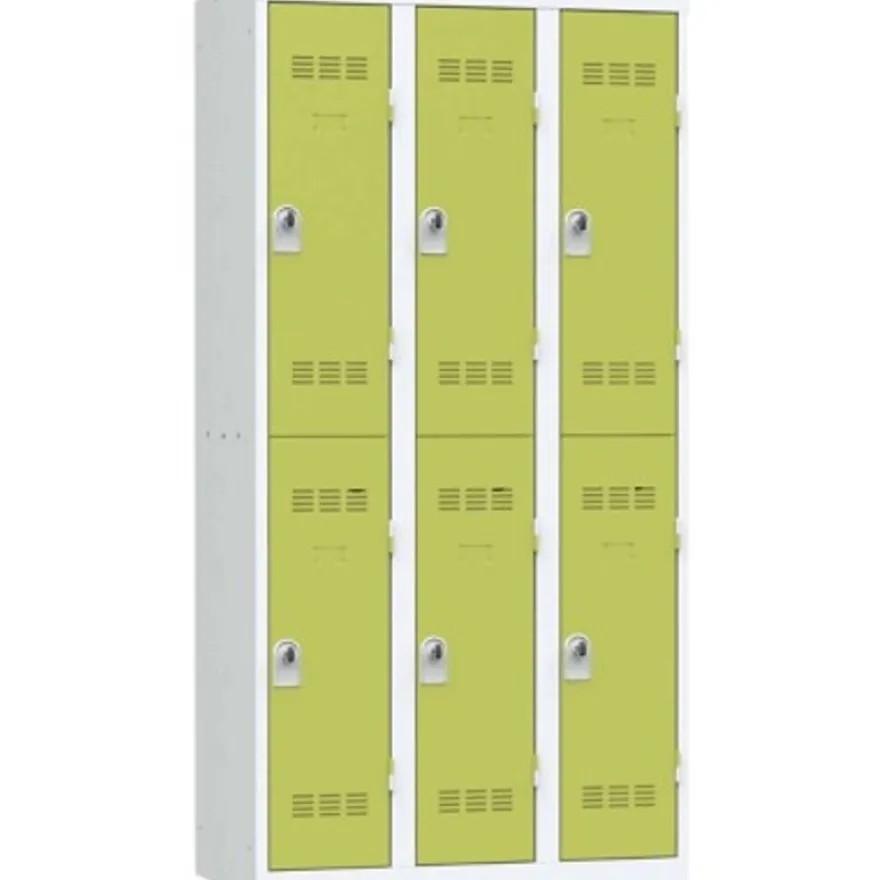 Vestiaire multicases - 3 colonnes - 6 portes - 180 x 120 x 50 cm - gris/anis