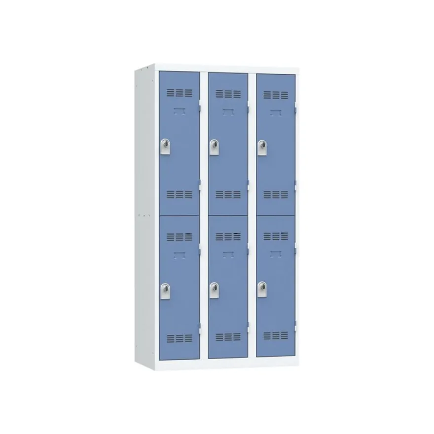 Vestiaire multicases - 3 colonnes - 6 portes - 180 x 90 x 50 cm - gris/bleu