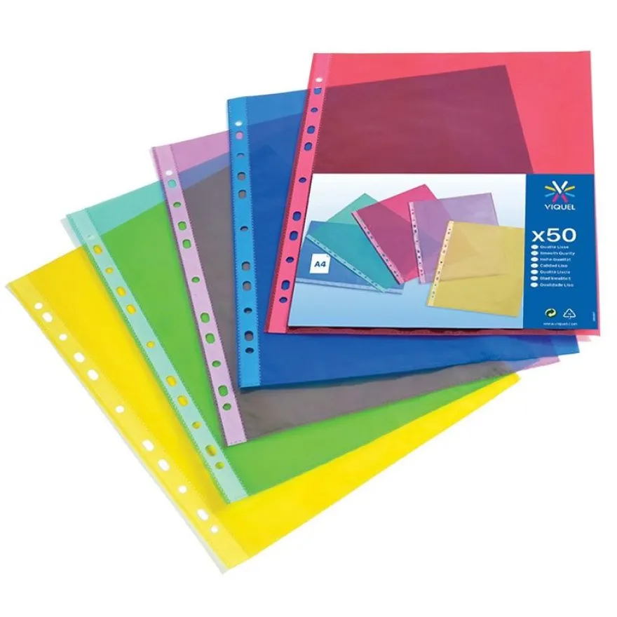 Viquel - 50 Pochettes perforées - A4 - 7/100 - couleurs assorties