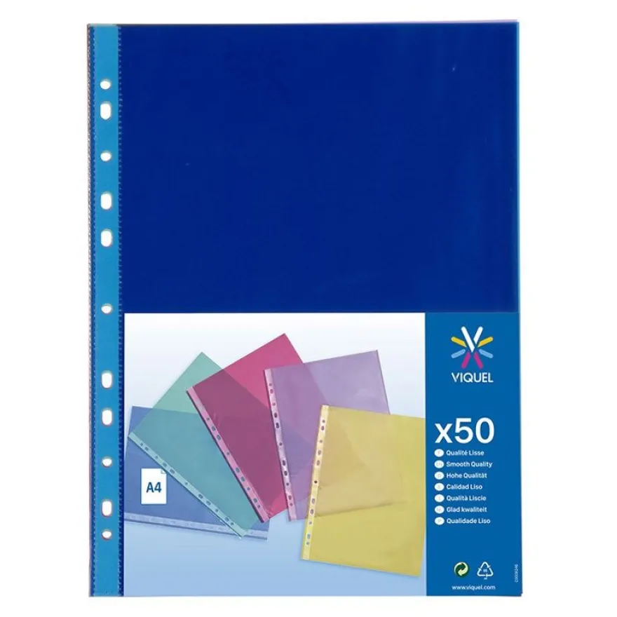 Viquel - 50 Pochettes perforées - A4 - 7/100 - couleurs assorties