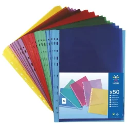 Viquel - 50 Pochettes perforées - A4 - 7/100 - couleurs assorties
