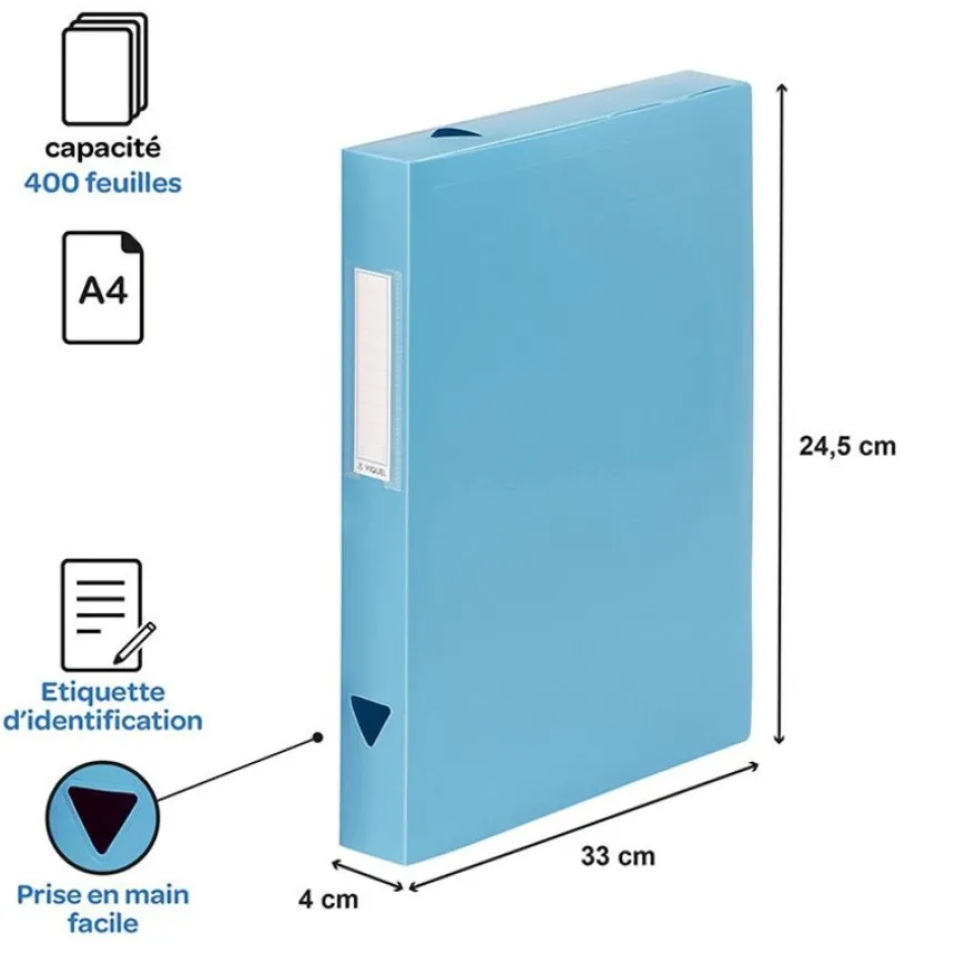 Viquel - Boîte de classement plastique - dos 40 mm - disponible dans différentes couleurs pastels