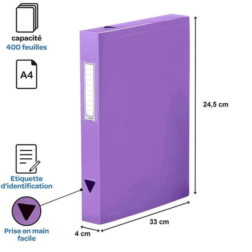 Viquel - Boîte de classement plastique - dos 40 mm - disponible dans différentes couleurs pastels