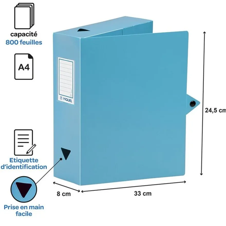 Viquel - Boîte de classement plastique - dos 80 mm - disponible dans différentes couleurs pastels