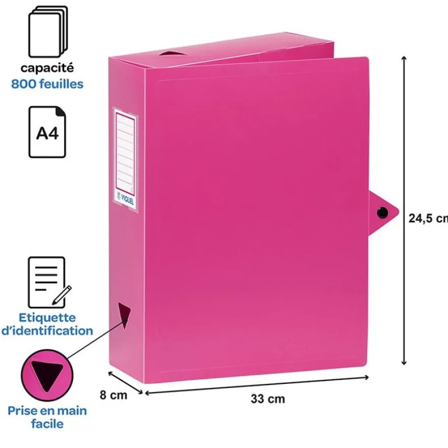 Viquel - Boîte de classement plastique - dos 80 mm - disponible dans différentes couleurs pastels