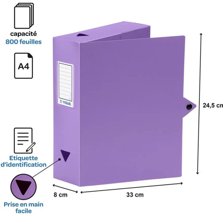 Viquel - Boîte de classement plastique - dos 80 mm - disponible dans différentes couleurs pastels