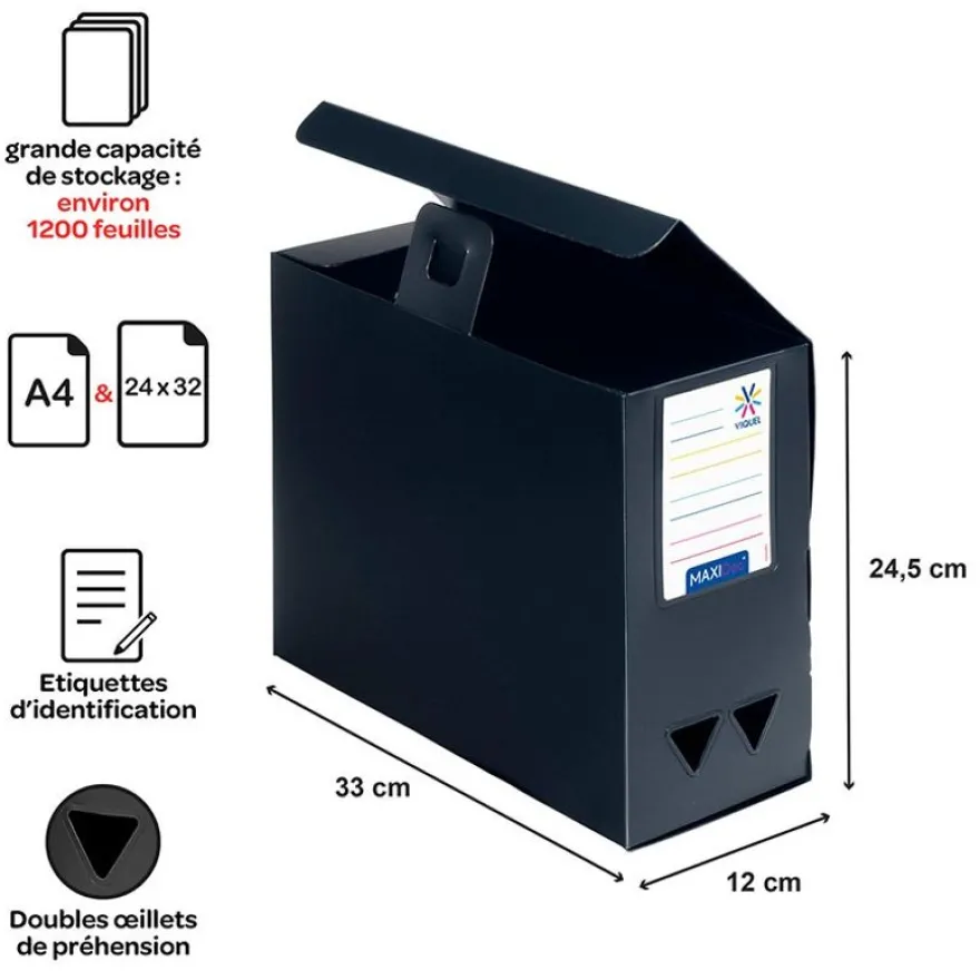 Viquel - Boîte de classement plastique - dos 120 mm - disponible dans différentes couleurs