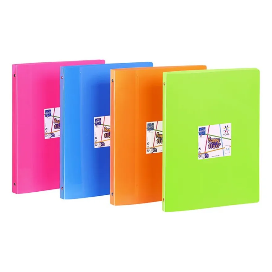Viquel Happy Fluo - Classeur 4 anneaux - Dos 25 mm - A4 - disponible dans différentes couleurs