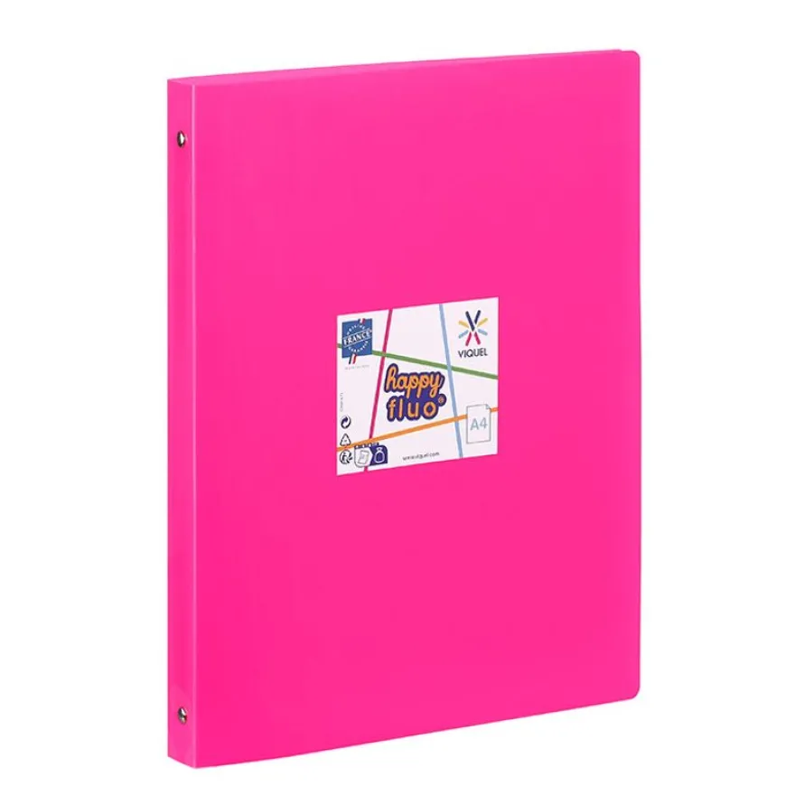 Viquel Happy Fluo - Classeur 4 anneaux - Dos 25 mm - A4 - disponible dans différentes couleurs