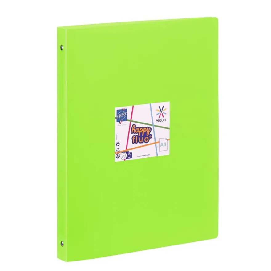 Viquel Happy Fluo - Classeur 4 anneaux - Dos 25 mm - A4 - disponible dans différentes couleurs
