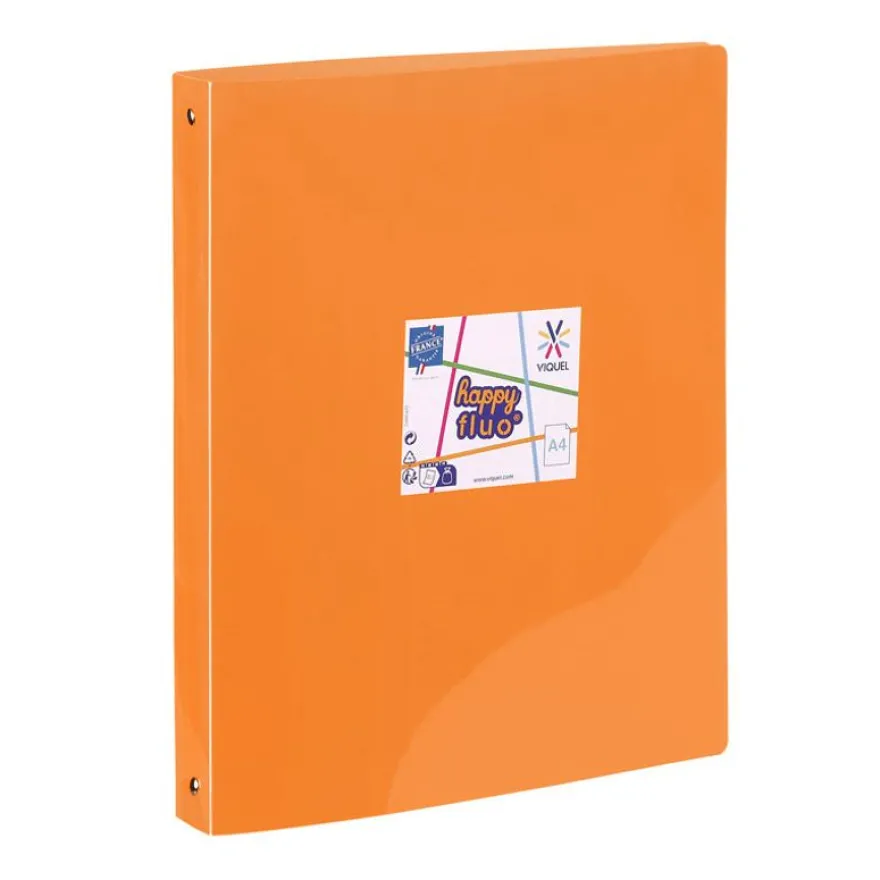 Viquel Happy Fluo - Classeur 4 anneaux - Dos 35 mm - A4 - pour 250 feuilles - disponible dans différentes couleurs