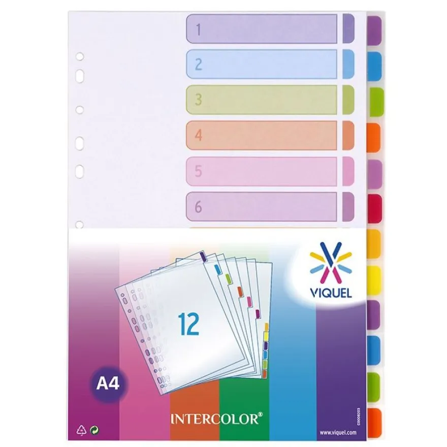 Viquel Intercolor - Intercalaire 12 positions - A4 - polypropylène coloré