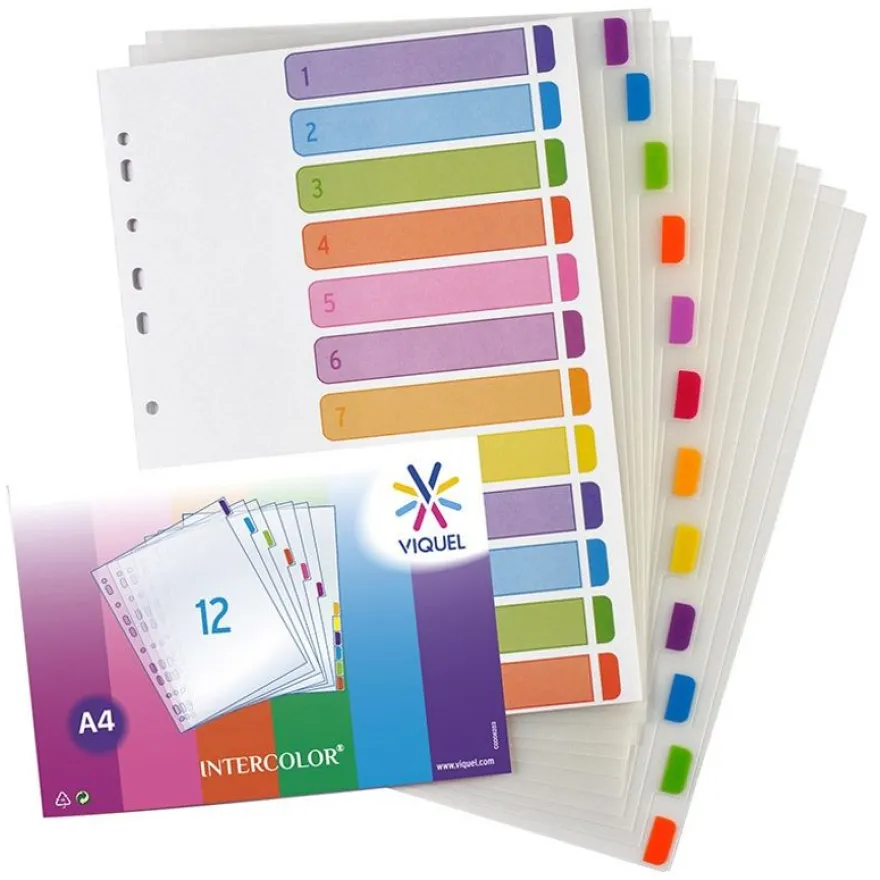 Viquel Intercolor - Intercalaire 12 positions - A4 - polypropylène coloré