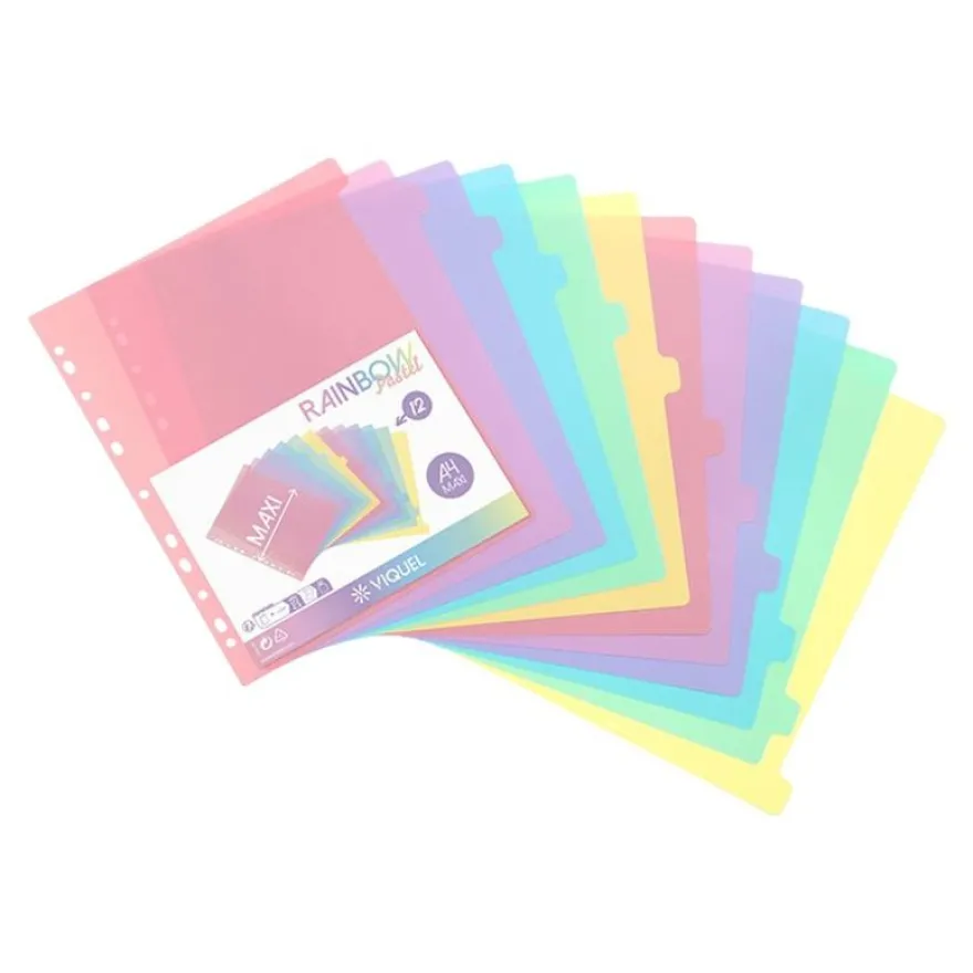 Viquel Rainbow Pastel - Intercalaire 12 positions - A4 Maxi - polypropylène coloré