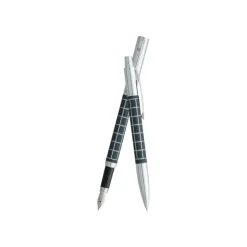 Vuarnet Swing Quadrillé - Parure stylo à bille et sylo plume bordeaux satiné