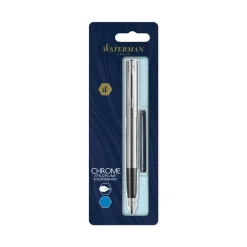 Waterman Allure - Stylo plume - pointe fine - Acier Chromé brillant + Une cartouche longue bleu