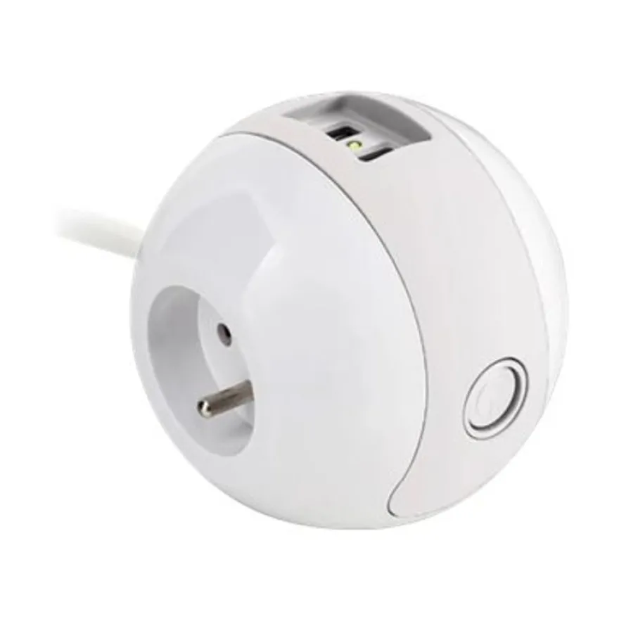WATT & CO WATTBALL - Multiprise 3 prises - 2 prises 16A + 1 prise 6A + 2 USB - blanc