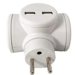 Watt&Co - Multiprise Biplite - 2 prises 16A et 2 ports USB - Rotative 180°