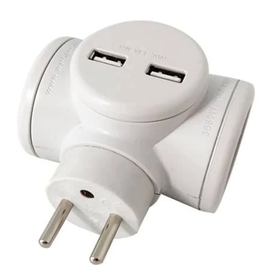 Watt&Co - Multiprise Biplite - 2 prises 16A et 2 ports USB - Rotative 180°