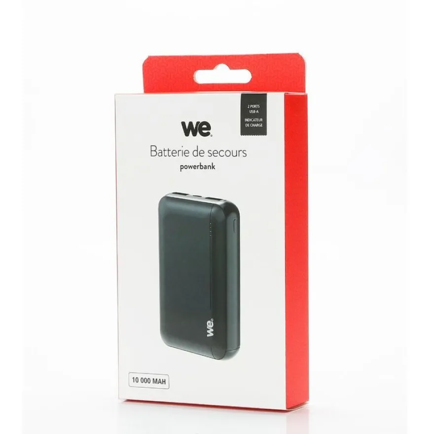 We - Powerbank / batterie de secours - 10000 mAh - 2 ports USB A, 10W - noir
