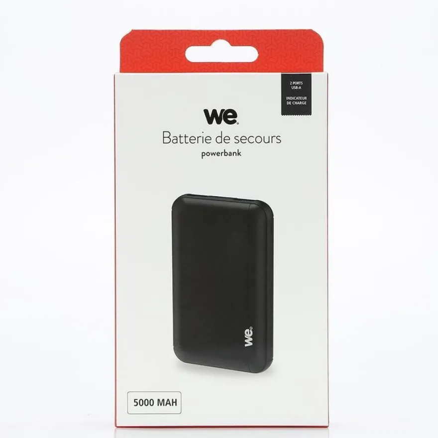 We - Powerbank / batterie de secours - 5000 mAh - 2 ports USB A - noir