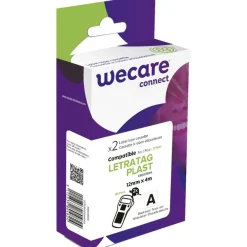 WECARE - lot de 2 Rubans d'étiquettes auto-adhésives pour DYMO LETRATAG PLAST - S0721610 - rouleau (12 mm x 4 m) - fond blanc écriture noire