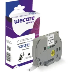 WECARE - Ruban d'étiquettes auto-adhésives pour Brother TZe231 - 1 rouleau (12 mm x 8 m) - fond blanc écriture noire