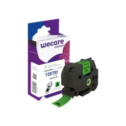 Wecare ruban d'étiquette compatible Brother TZE751 - 1 rouleau (2,4 cm x 8 m) - fond vert écriture noire