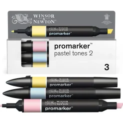 WINSOR & NEWTON - ProMarker tons pastel 2 - marqueur double pointe - rose pâle bleu pastel bouton d'or - encre à base de colorant d'alcool - large / petit
