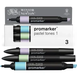 WINSOR & NEWTON - ProMarker tons pastel 1 - marqueur double pointe - bleu polaire vert prairie lavande - encre à base de colorant d'alcool - large / petit