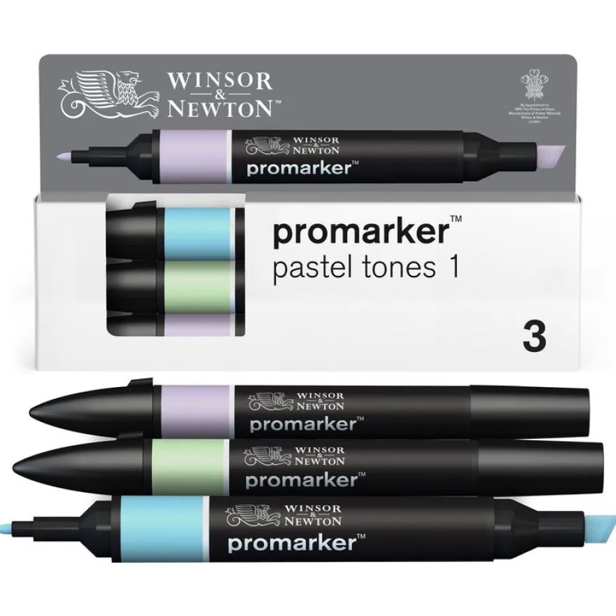 WINSOR & NEWTON - ProMarker tons pastel 1 - marqueur double pointe - bleu polaire vert prairie lavande - encre à base de colorant d'alcool - large / petit