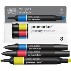 WINSOR & NEWTON - ProMarker couleurs primaire - marqueur double pointe - jaune rouge vrai bleu - encre à base de colorant d'alcool - large / petit