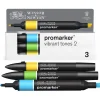 WINSOR & NEWTON - ProMarker tons vif 2 - marqueur double pointe - bleu ciel vert vif tournesol - encre à base de colorant d'alcool - large / petit