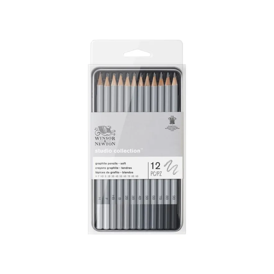 Winsor & Newton Studio Collection - Pack de 12 crayons graphites - 2B, 3B, 4B, 5B, 6B, 7B, 8B, 9B, B, F, H, HB