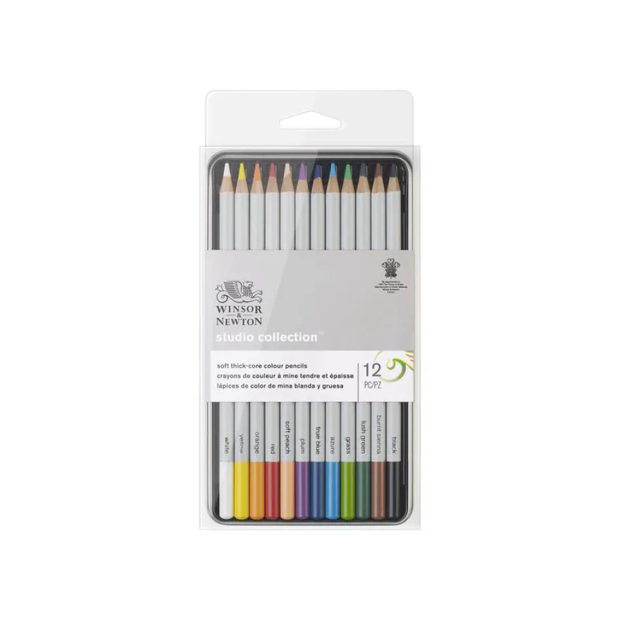 Winsor & Newton Studio Collection - 12 Crayons de couleur - boîte en métal - couleurs assorties