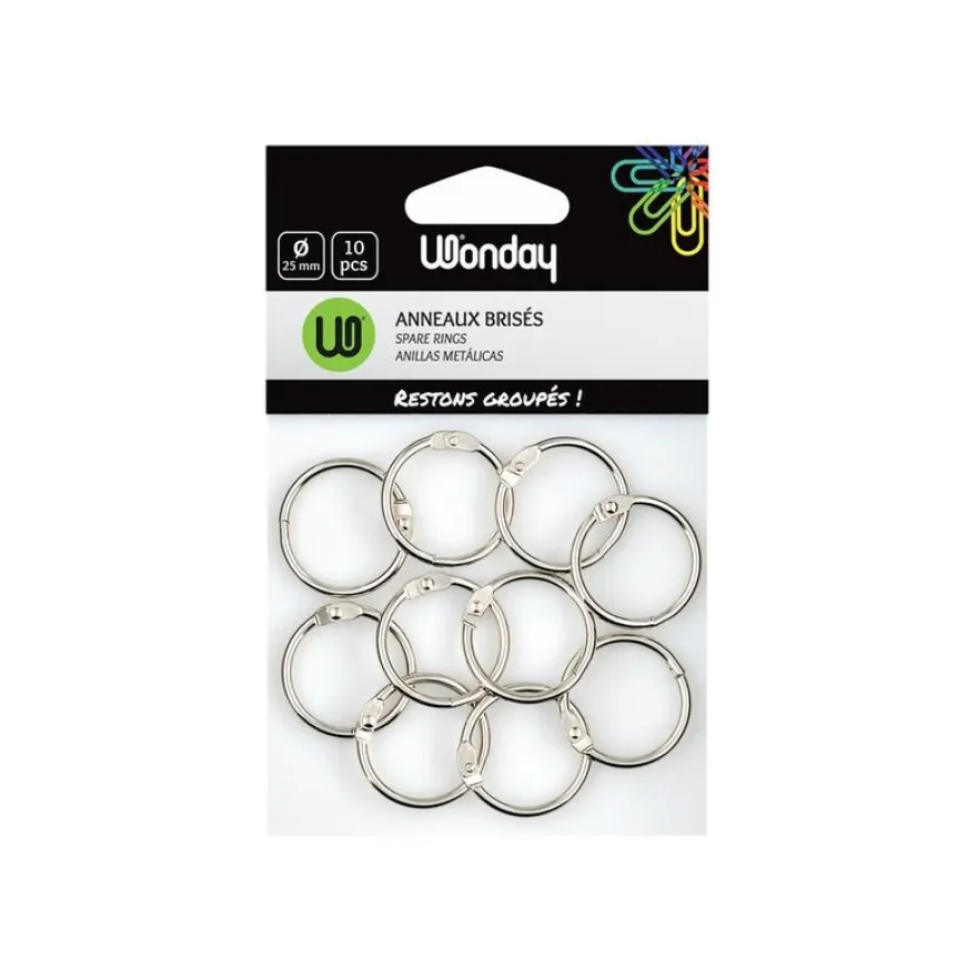 Wonday - 10 anneaux brisés - porte-clés - diamètre de 25 mm
