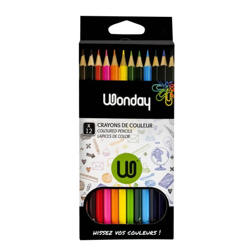 Wonday - 12 Crayons de couleur - pointe moyenne