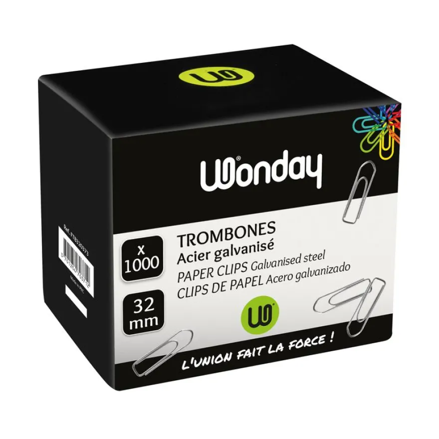 Wonday - 1000 Trombones galvanisés - 32 mm - acier