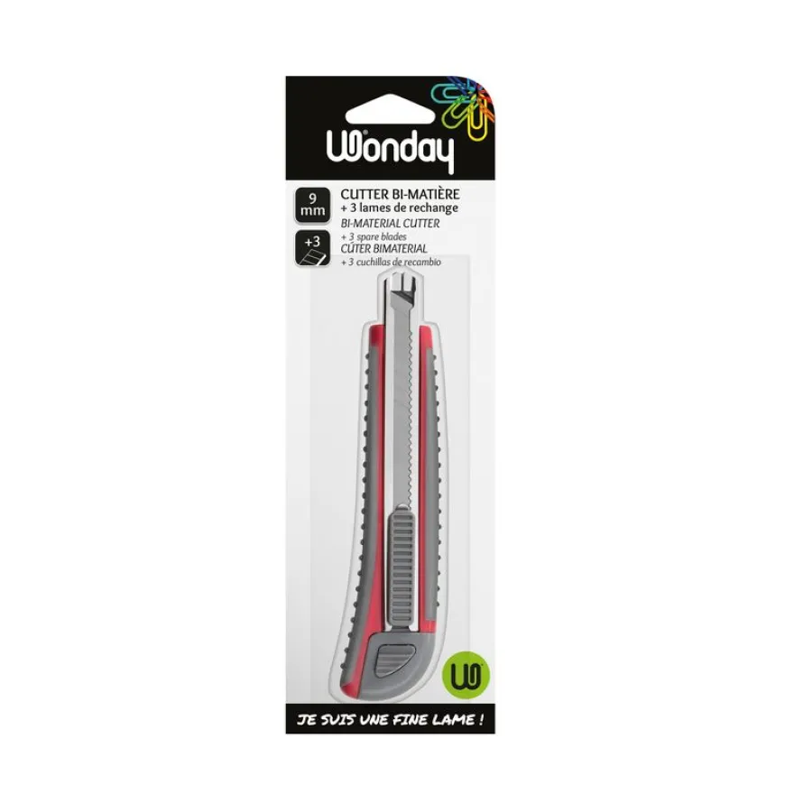 Wonday - Cutter rétractable - autobloquant - 9.5 mm + 3 lames