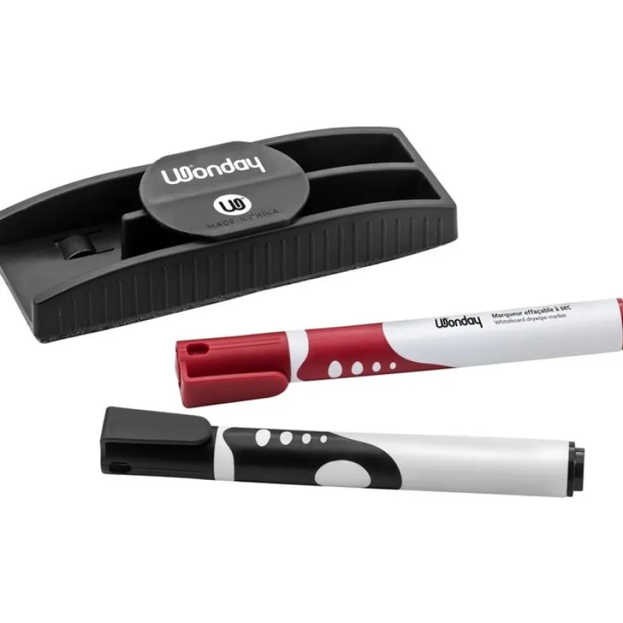 Wonday - Kit brosse pour tableau blanc + 2 marqueurs effaçables