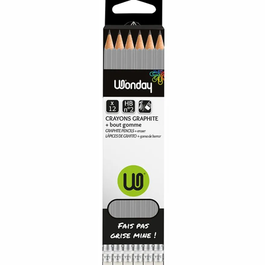 Wonday - Pack de 12 crayons à papier - HB - embout gomme