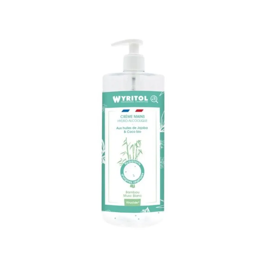 Wyritol Bambou Musc Blanc - Crème hydoralcoolique désinfectant pour les mains - flacon pompe 500 ml