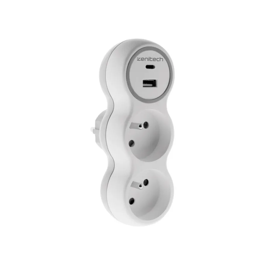 Zenitech - Biplite - 2 Chargeurs USB A+C - 16A+2.1A - Blanc