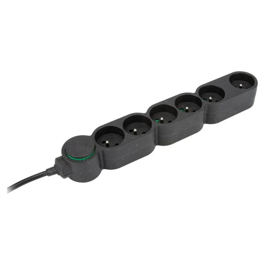 zenitech Home Green - Multiprises avec 6 prises 16A + interupteur - 3680 Watt - 1.5 m cordon - noir