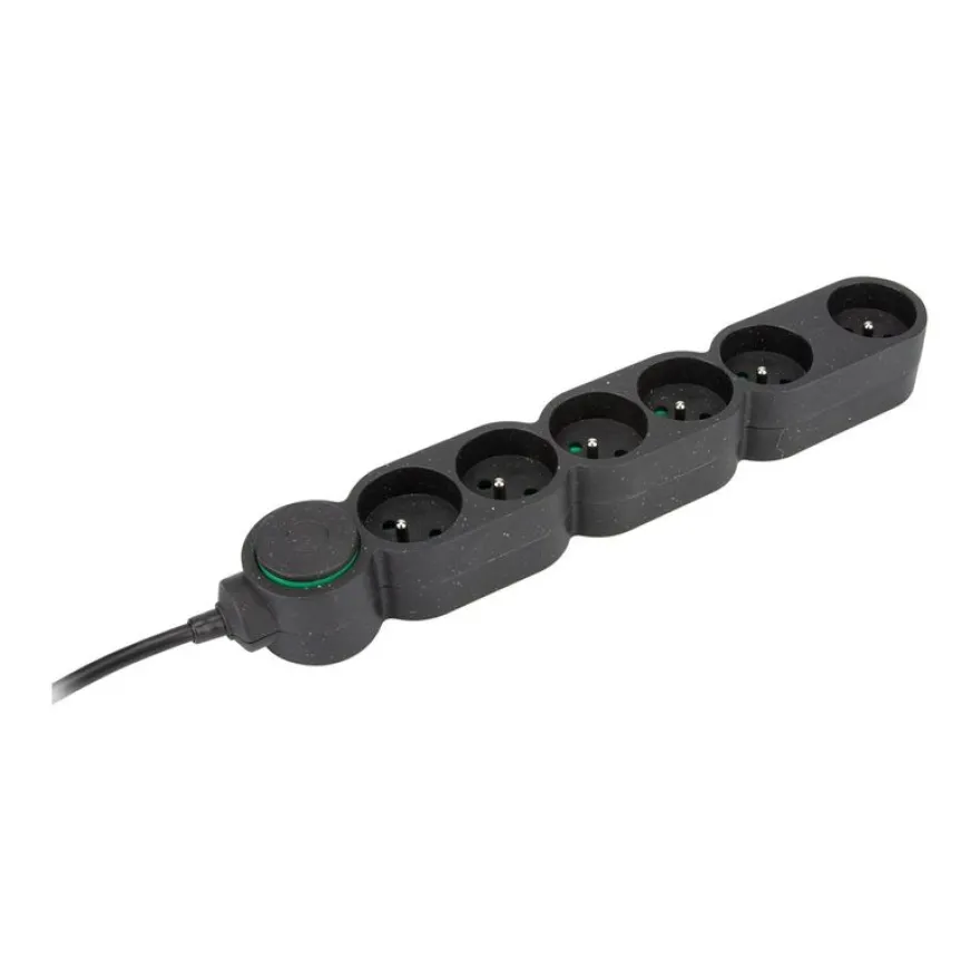 zenitech Home Green - Multiprises avec 6 prises 16A + interupteur - 3680 Watt - 1.5 m cordon - noir